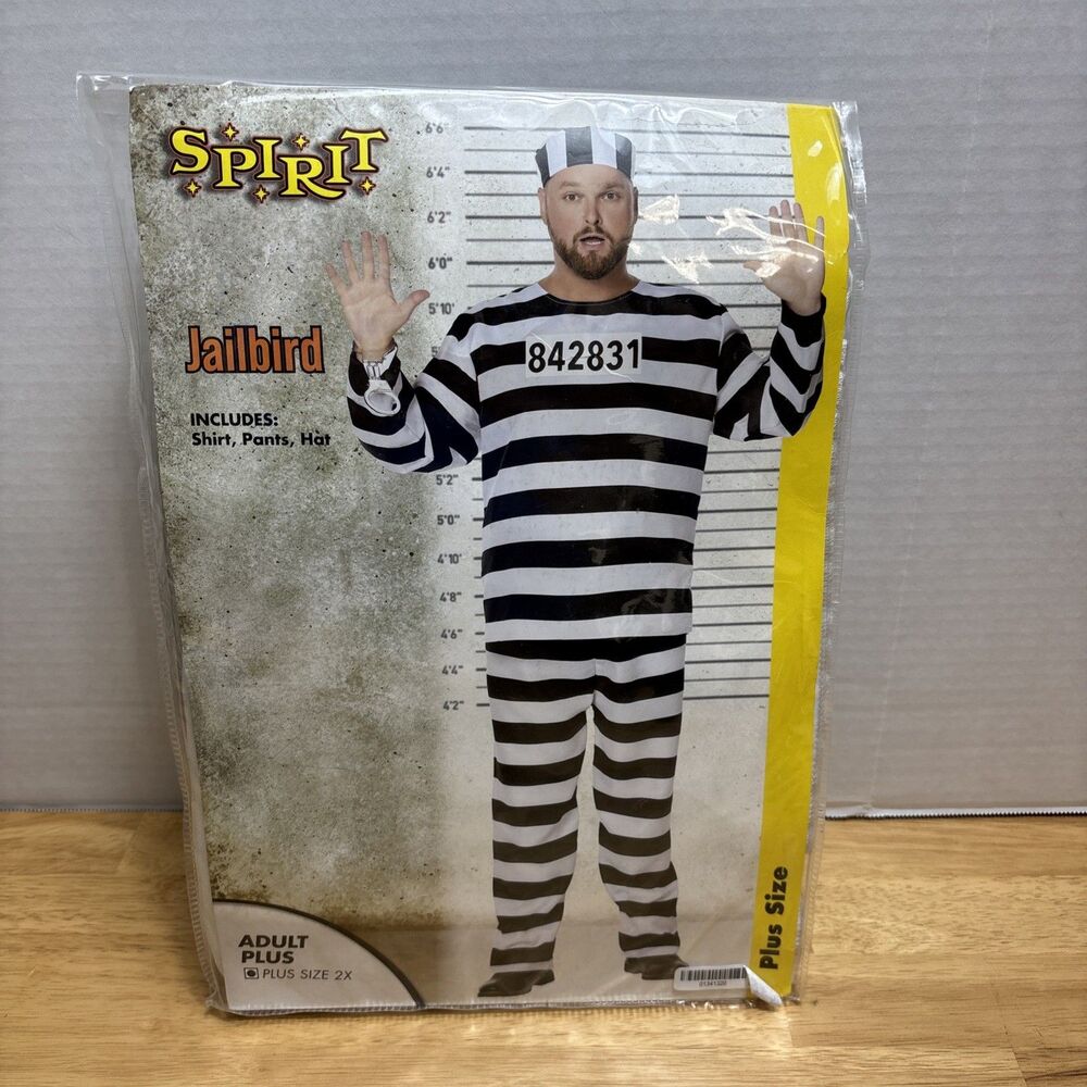 Spirit If Halloween Jailbird Costume Adult Plus Size 2X Shirt Pants And Hat